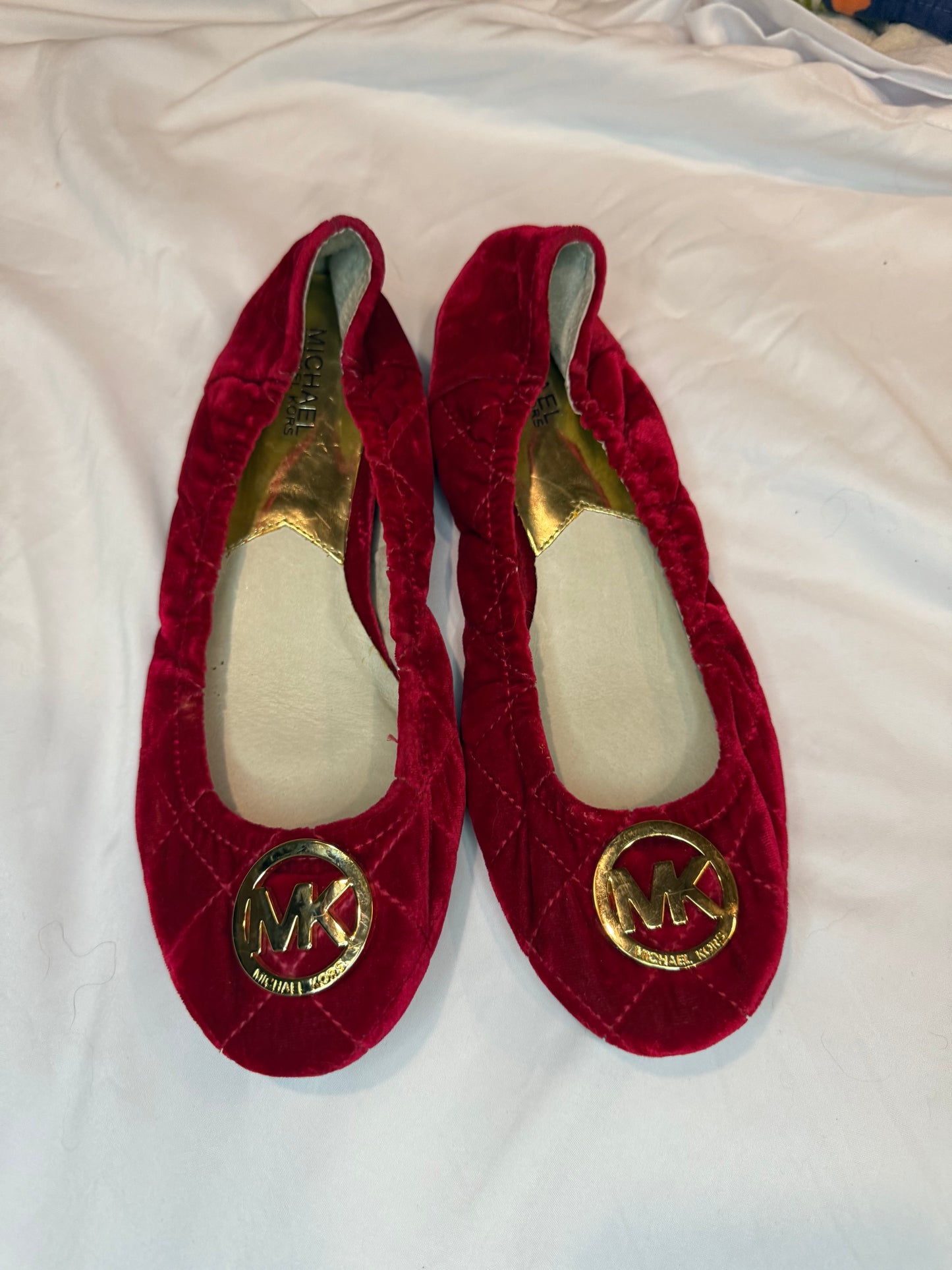 Michael Kors Red Velvet Ballet Flats