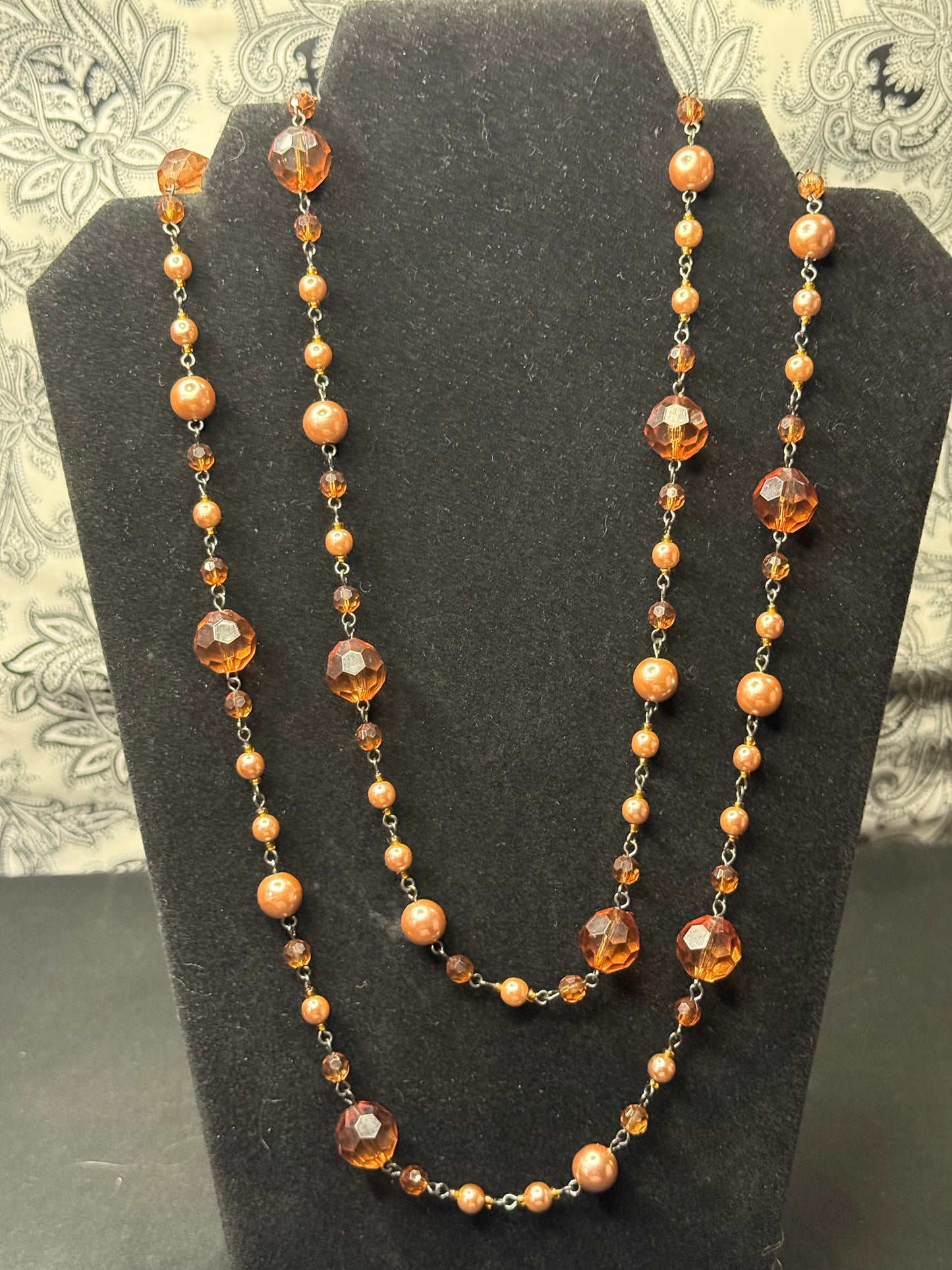 Vintage Amber Beaded long necklace