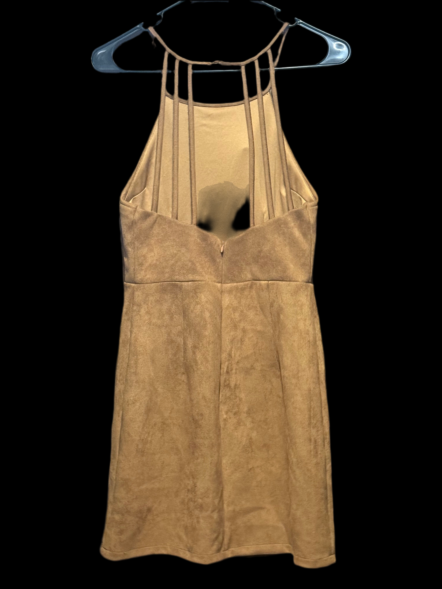 She + Sky Brown Faux Suede Sleeveless Cut out mock neck Mini dress