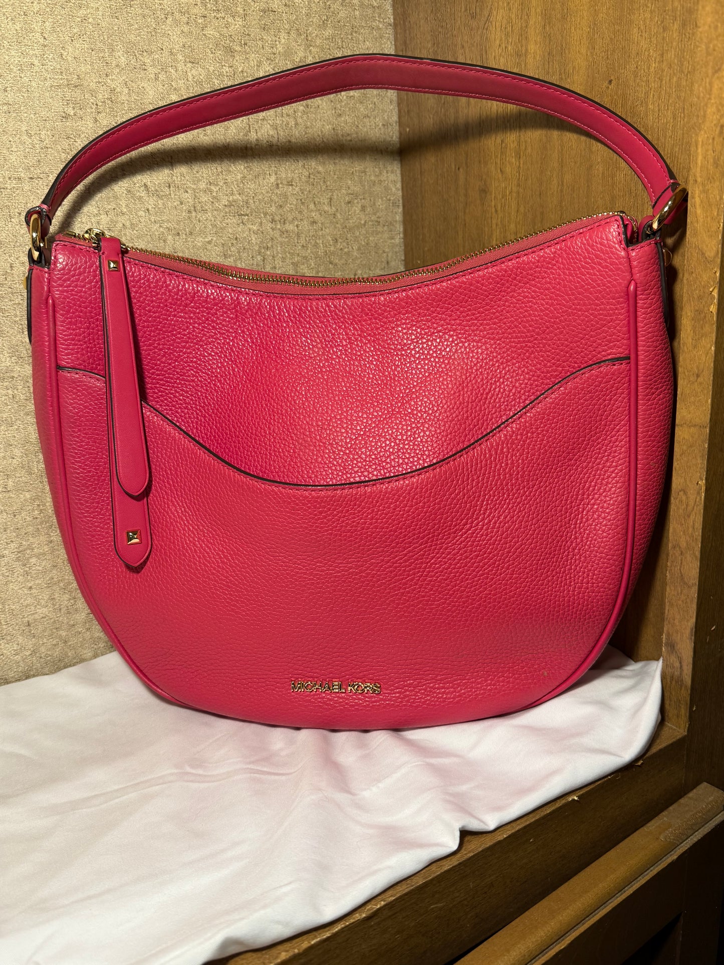 Michael Kors Dover Large Leather Top Zip Half Moon Shoulder Bag In Electric Pink