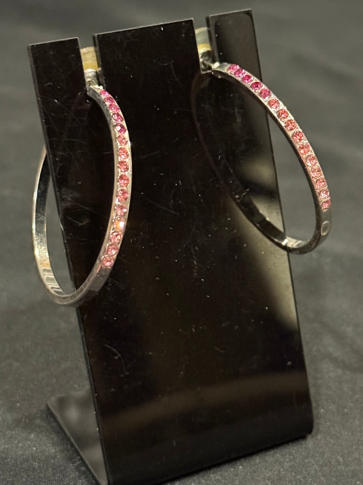 Pink rhinestone and Silver Hoops