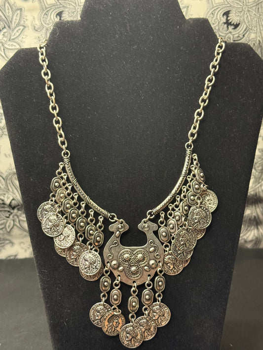 Silvertone Medallion Statement Necklace