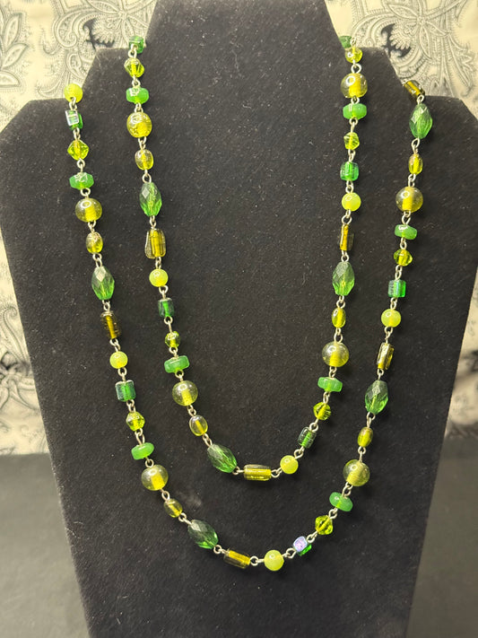 Vintage Green Glass Long Necklace