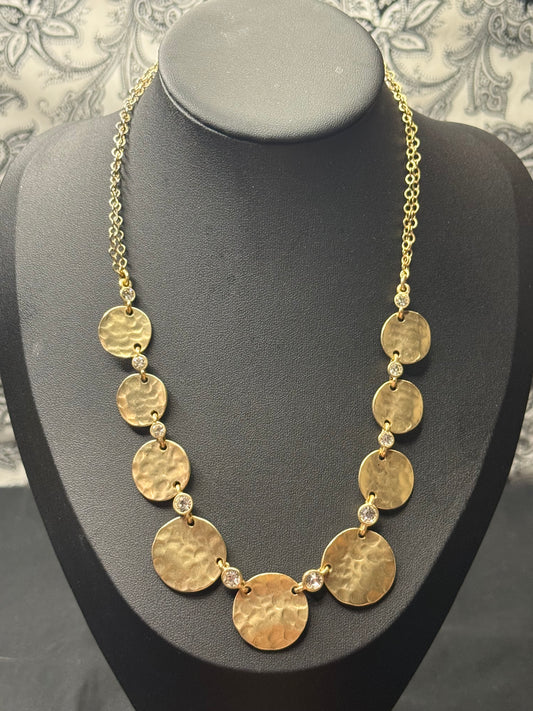 Hammered Coin Necklace with clear stones