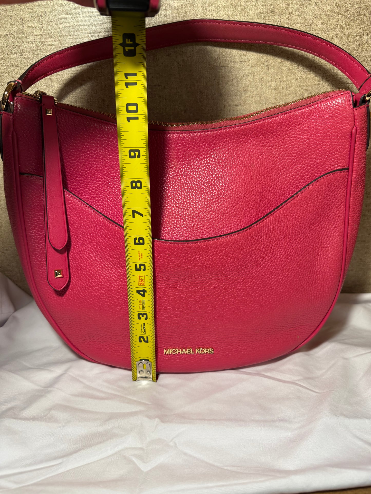 Michael Kors Dover Large Leather Top Zip Half Moon Shoulder Bag In Electric Pink
