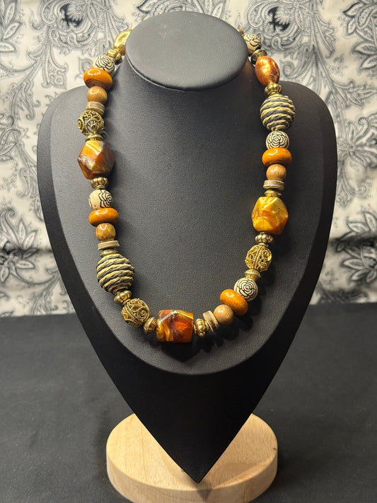 Tribal inspired necklace with large amber beads