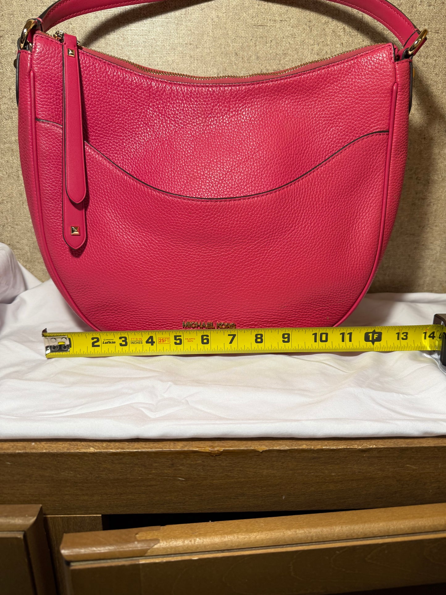 Michael Kors Dover Large Leather Top Zip Half Moon Shoulder Bag In Electric Pink