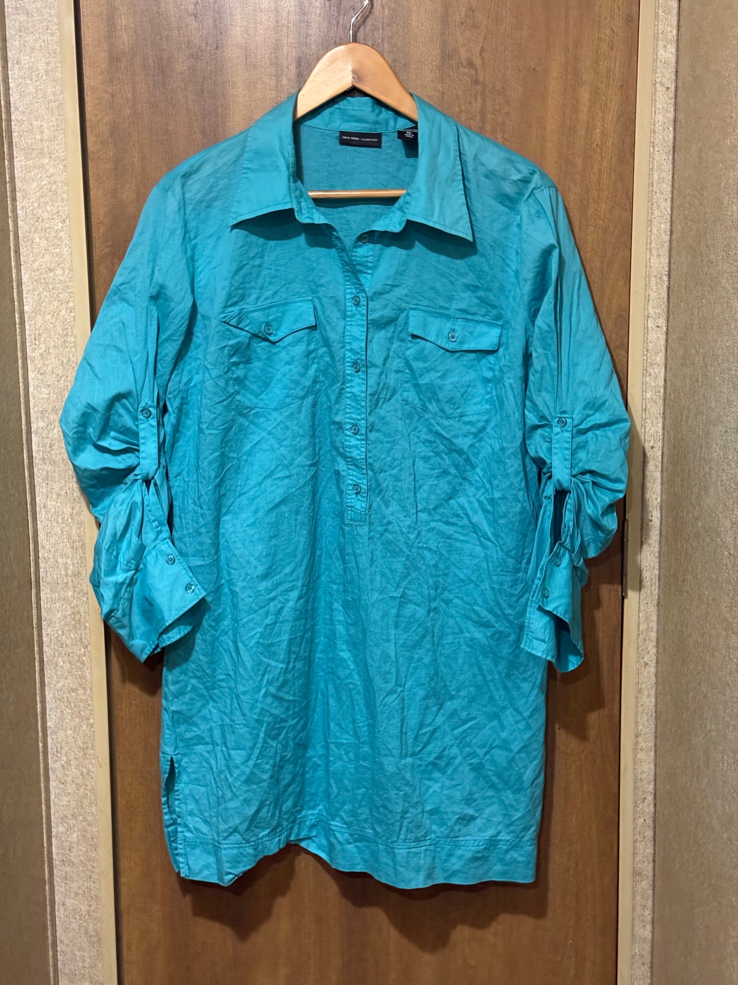 Turquoise Tunic Style Shirt Dress