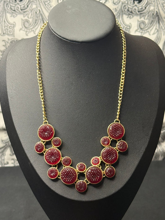 Ruby Red and Goldtone Jelly Rhinestone Necklace