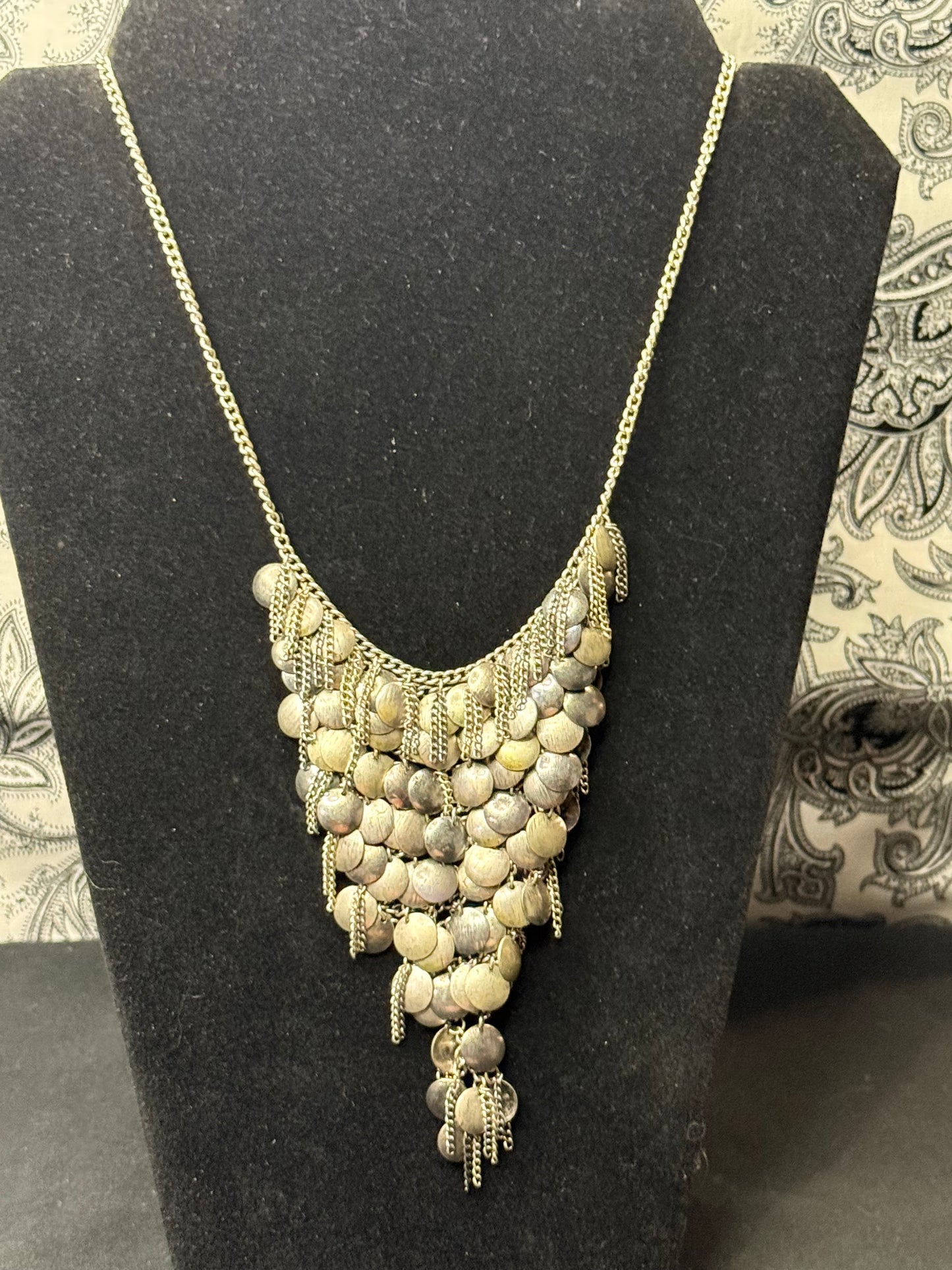 Silvertone Coin look statement necklace