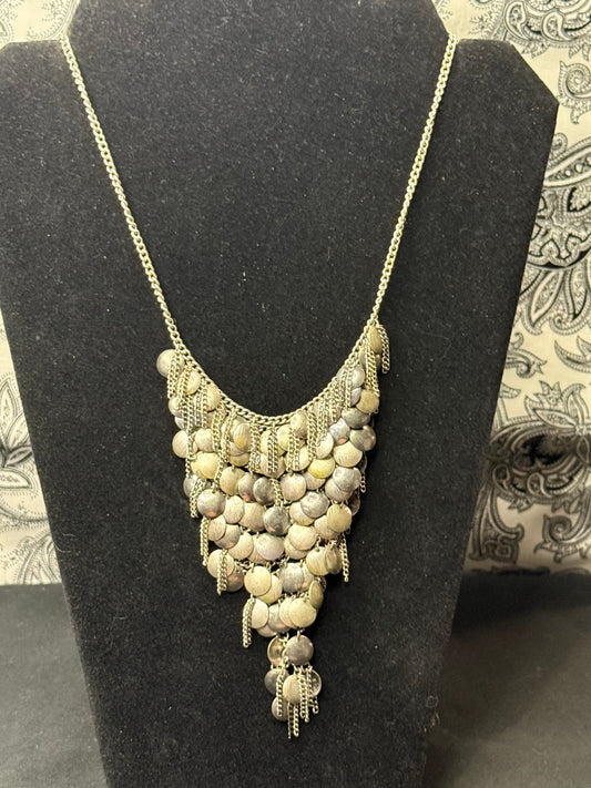 Silvertone Coin look statement necklace