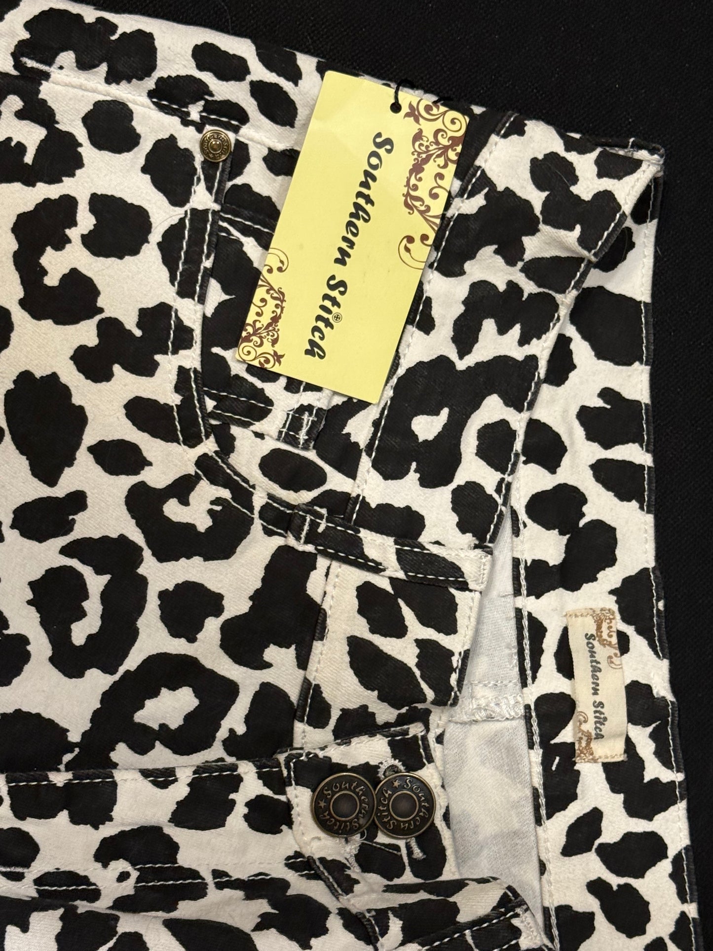 Southern Stitch Cheetah Print Denim Bell bottoms
