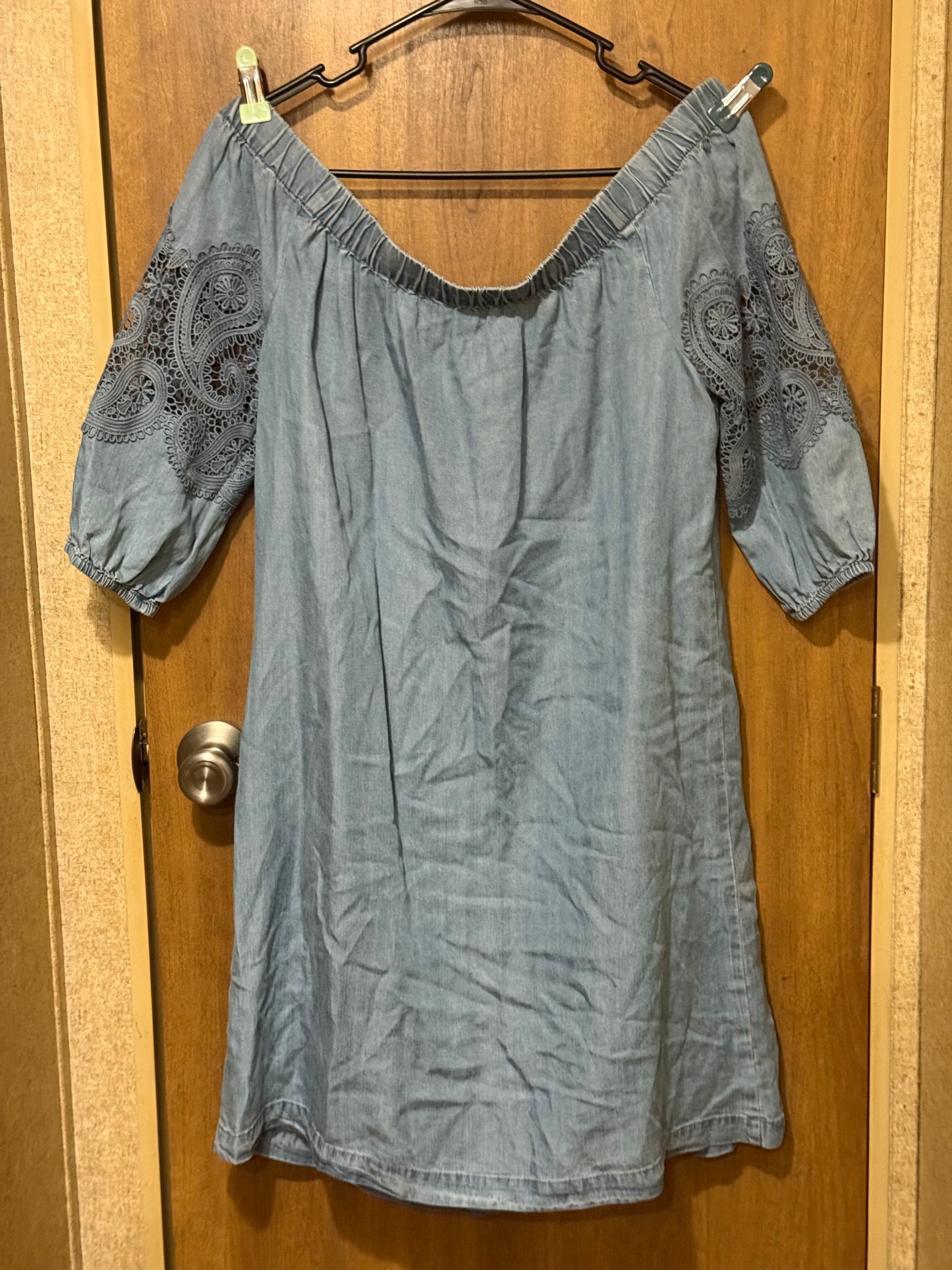Chicos Chambray off the shoulder shirt dress