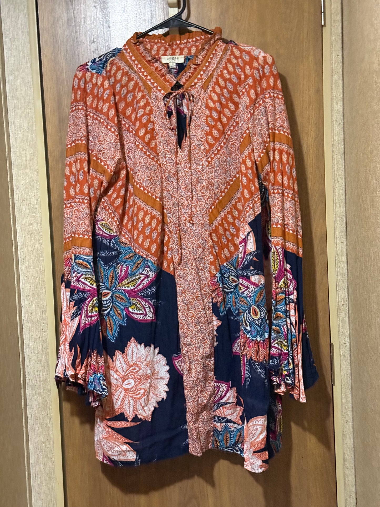 Umgee Rust Blue Floral print Boho dress