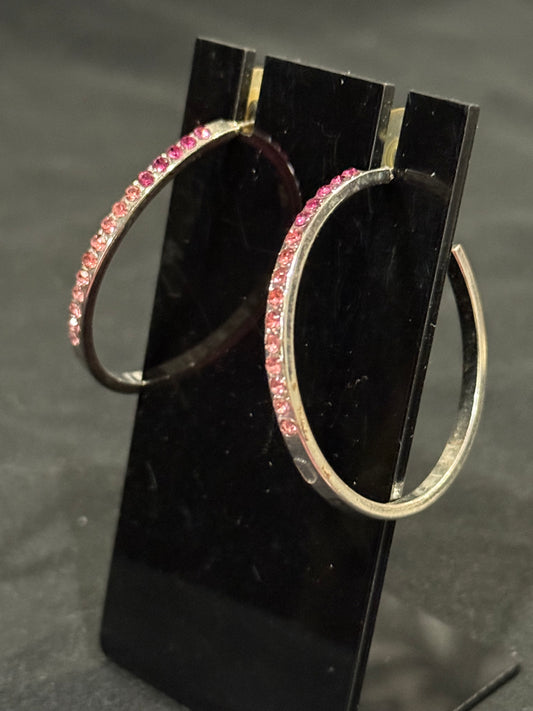 Pink rhinestone and Silver Hoops