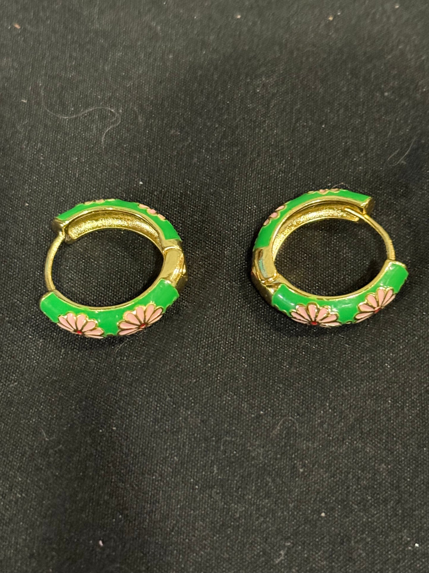 Cloisonné gold enamel flower hoops
