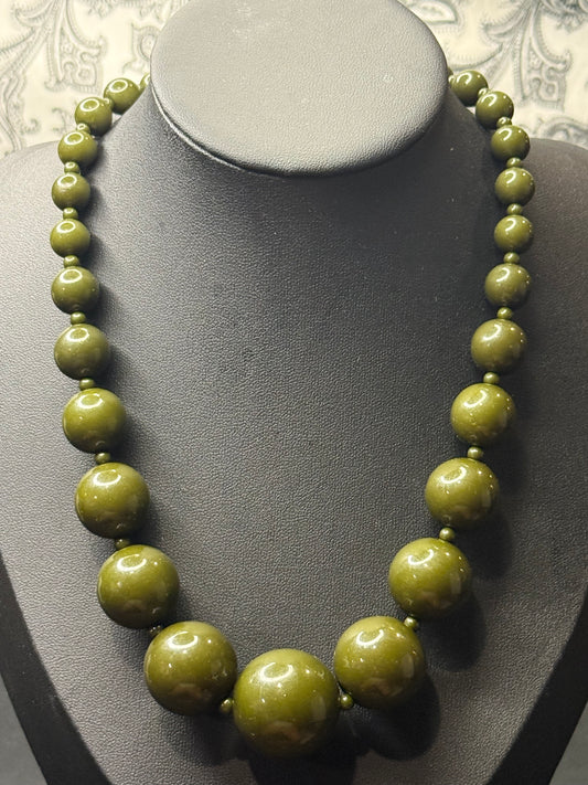 Vintage Olive Green Beaded Necklace