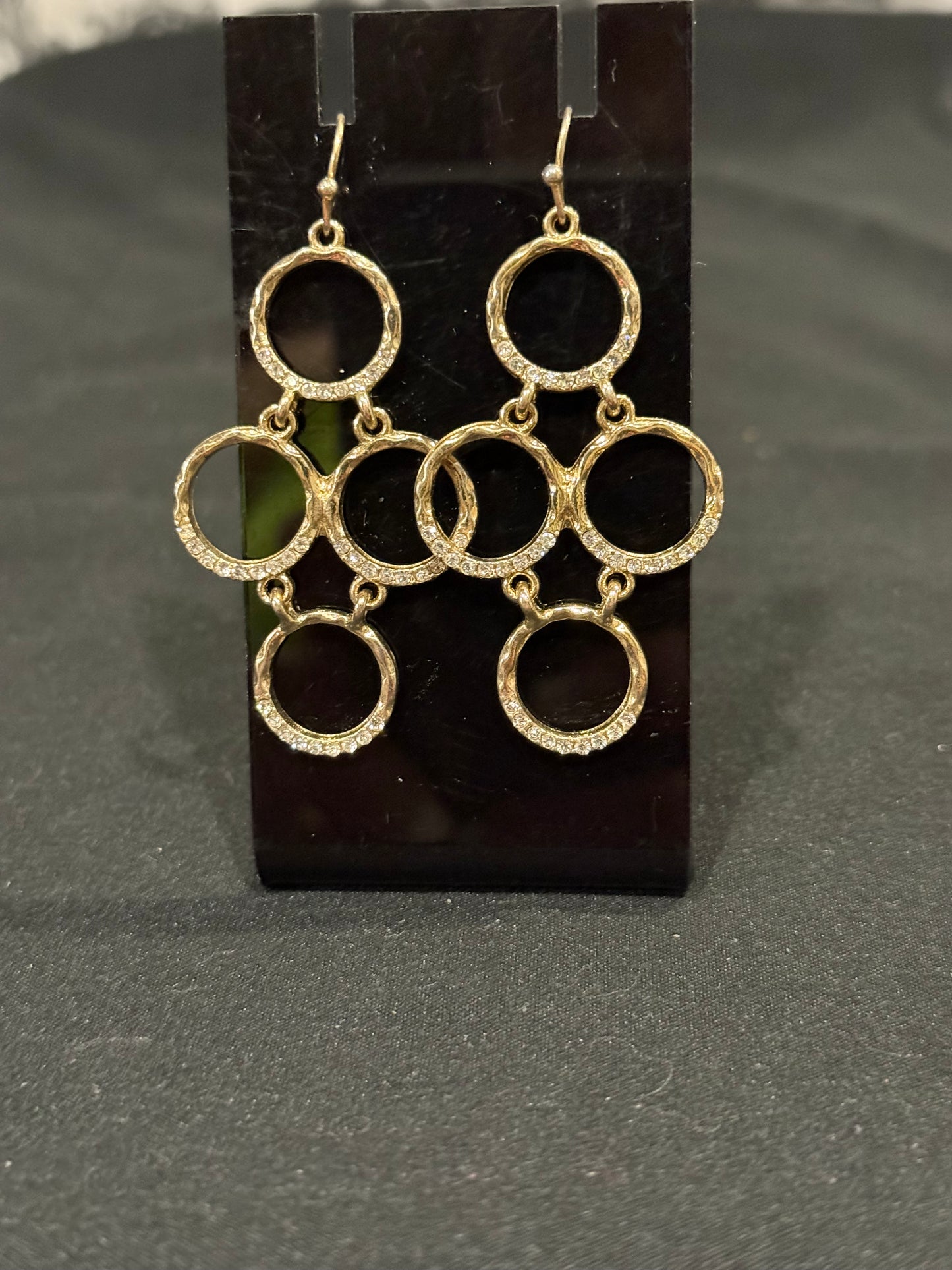 Sundance Hip Hop Fashion Goldtone hammered hoops & clear crystals