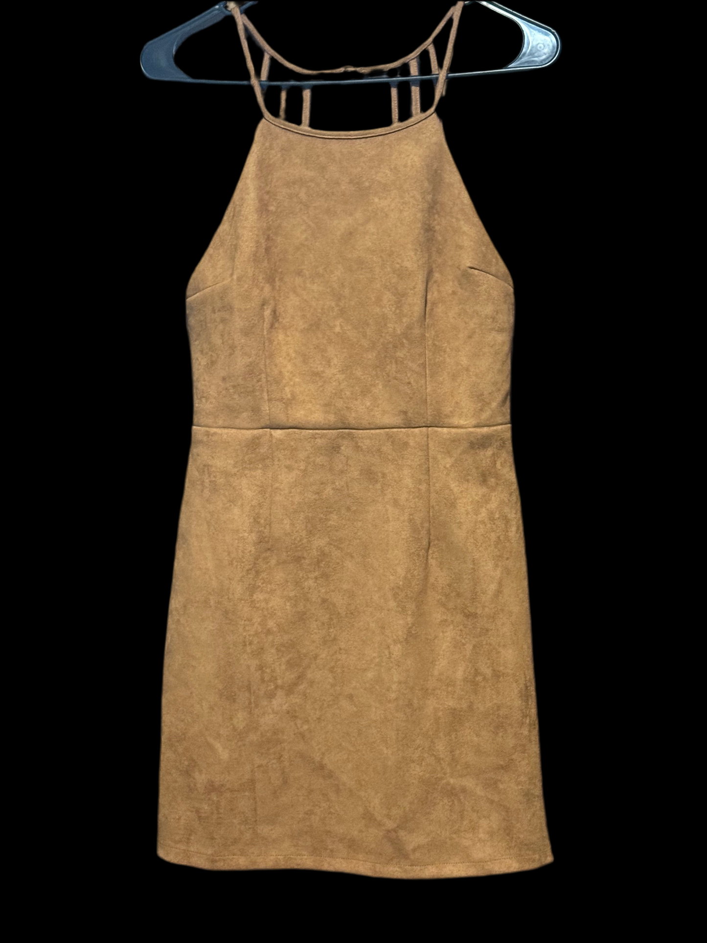 She + Sky Brown Faux Suede Sleeveless Cut out mock neck Mini dress